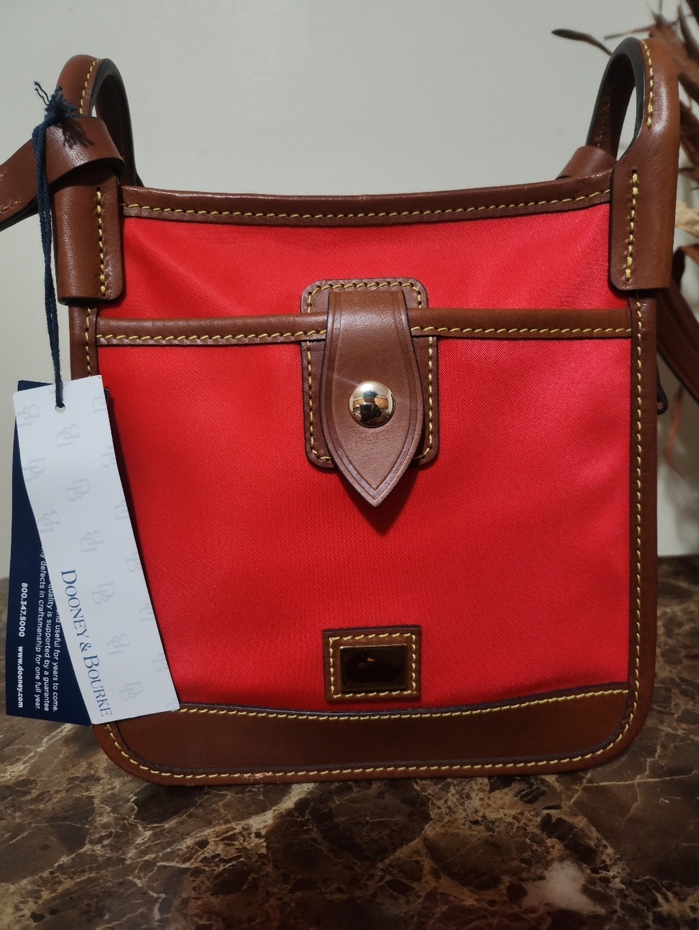 Dooney & Bourke Red Nylon Crossbody Bag w Brown Leather Trim NWT
